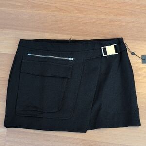 Emerson Lang Black Mini Skirt with Silver Buckle And Cargo Pocket